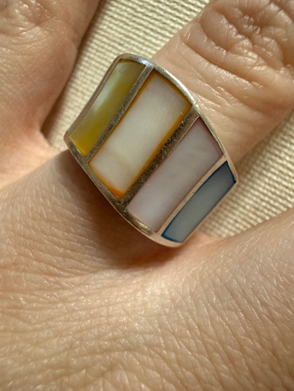 Sterling Silver 925 Multicolor Inlay Band Ring size 5.75 - Picture 10 of 11
